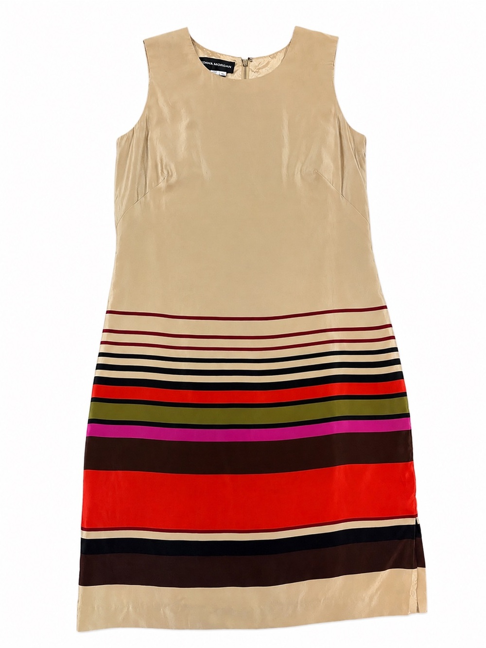 Vintage Donna Morgan Silk Shift Dress Beige Multicolor Striped Y2K 12